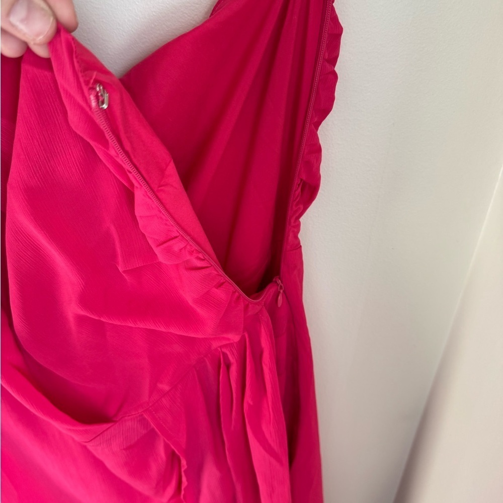 Vici Las Vegas One Shoulder Fringe Trim Pink Mini Dress XL - Picture 8 of 12
